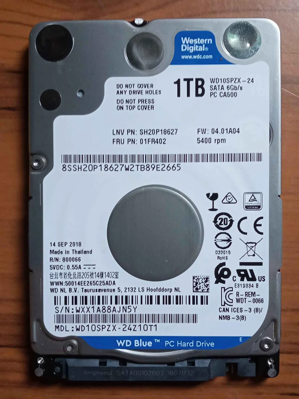 Western Digital Blue Disco Rígido 1TB Disco Rígido para Laptop 2.5" SATA 6GB/S 128MB Wd10spzx SSD/HDD