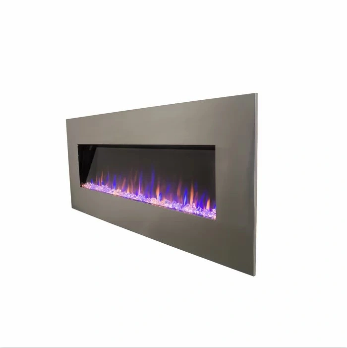 Stainless Steel Crystal Color Changeable Flame Electric Fireplace Remote Control Recessed Wall Mounted Fireplace