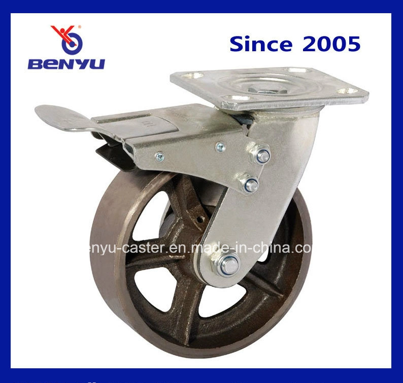 Top Plate Mouting Cast Iron Cart Wheel Caster Side Brake