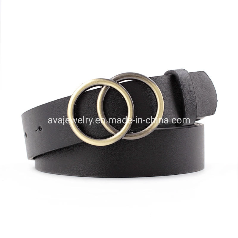 Fashion Leisure Women's PU Belt with Round Double Circle Buckle