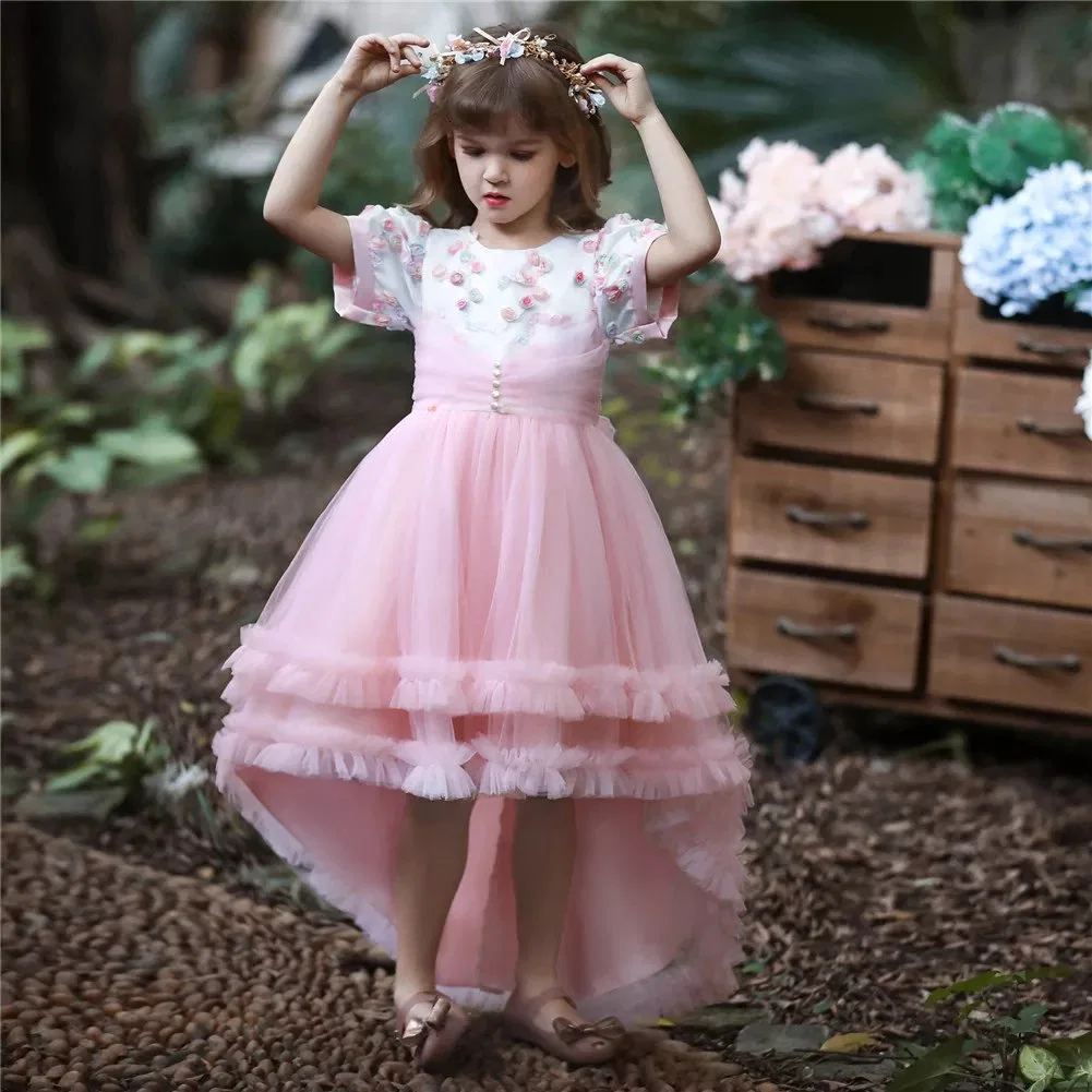 Kids Wedding Clothes Fashion Tailing Baby Rainbow Flower Soft Comfortable Children Clothing Party Wear Dress