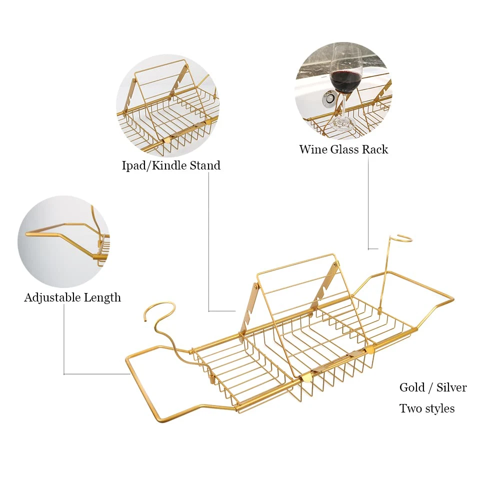 Plateau de douche en acier inoxydable porte-livre amovible pour salle de bains foie Porte-baignoire