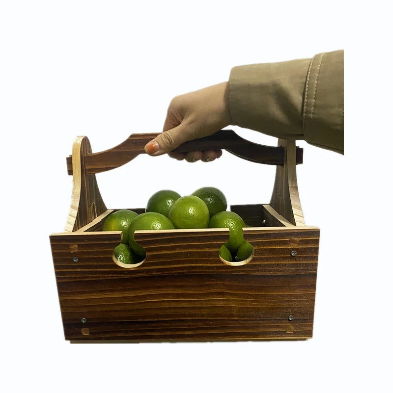 Wooden Creative Gardening Ornaments Irregular Shape Kitchen Storage Basket with Handle