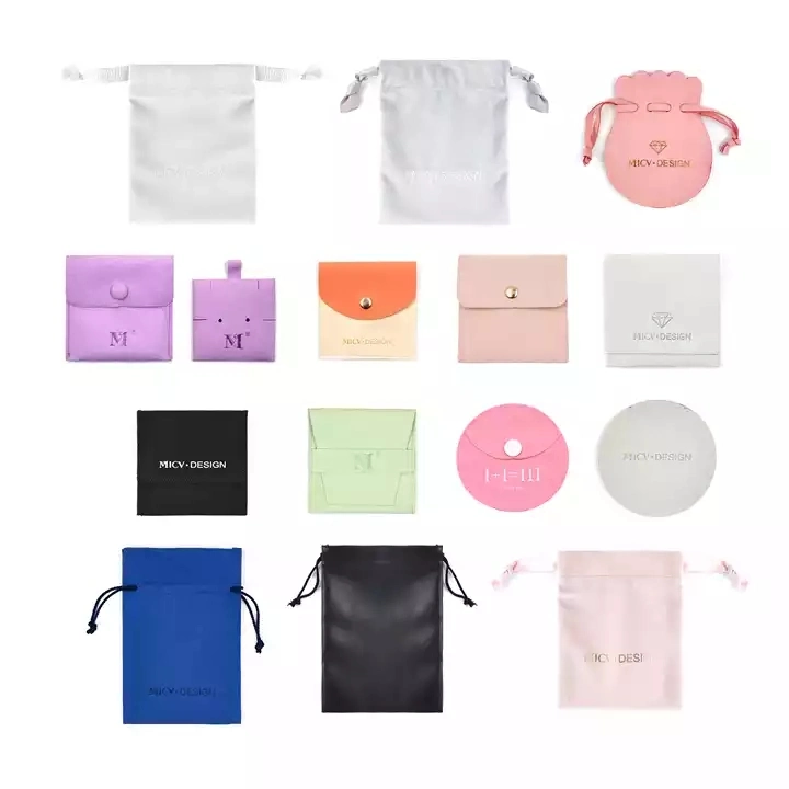 Benutzerdefinierte Logo Mikrofaser Taschen Schmuck Tasche Verpackung Ohrring Halskette Paket Tasche Anzeigen