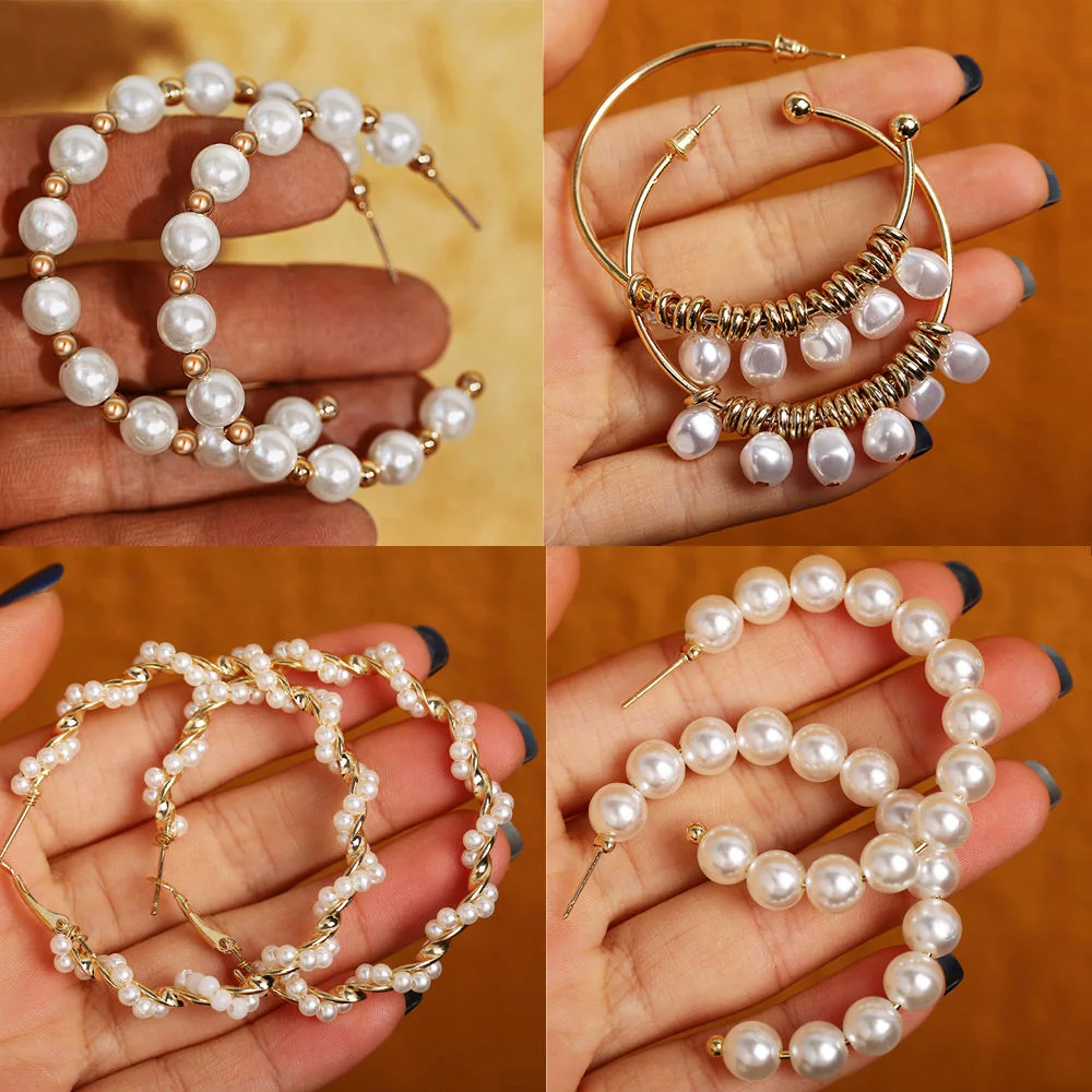 Big Hoop Circle Twist Pearl Drop Earrings Classic Hot Selling Jewelry