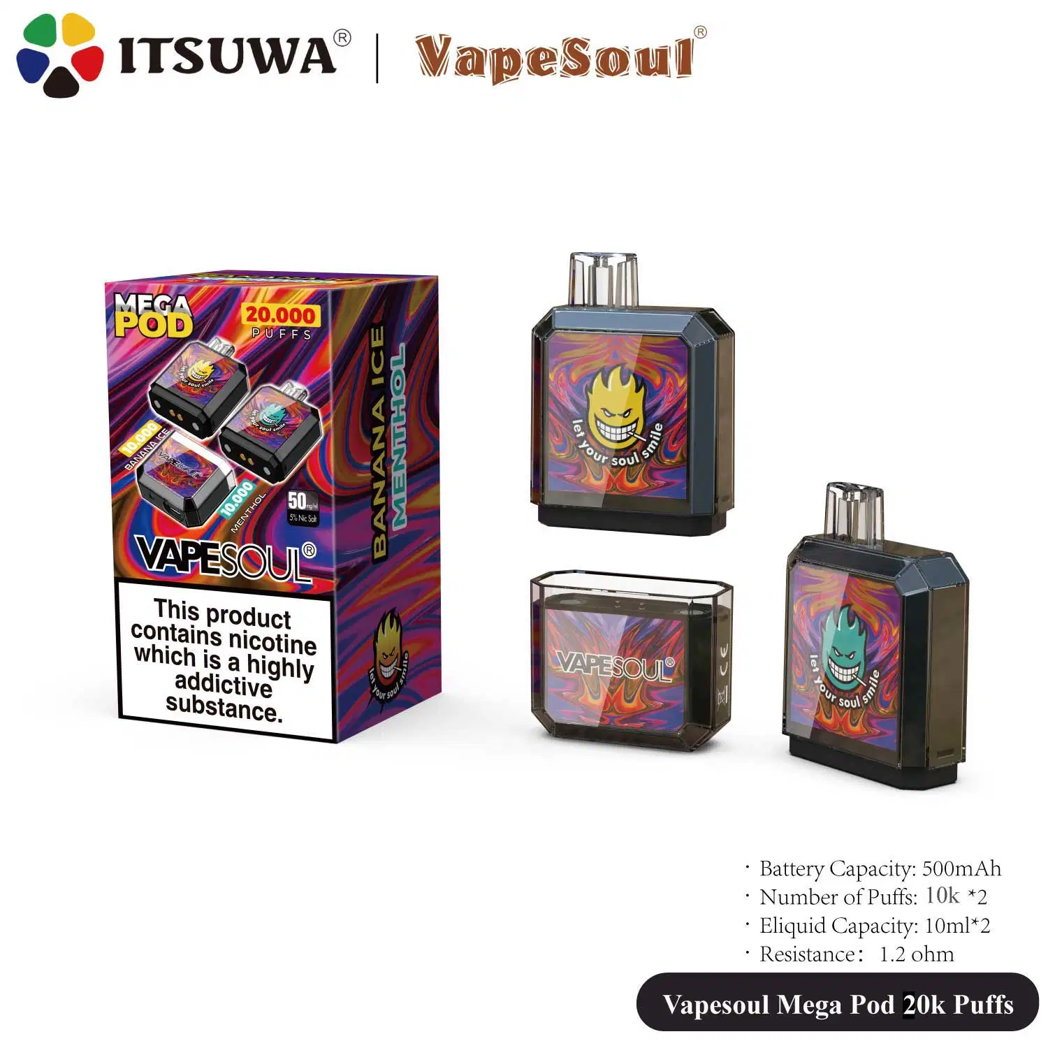 Itsuwa Vapesoul Mega-Pod 2000 Puffs Wholesale/Supplier Oil Disposable/Chargeable Custom Vaporizer Rechargeable Battery Bar Free Price Smoke E Shisha Flavours