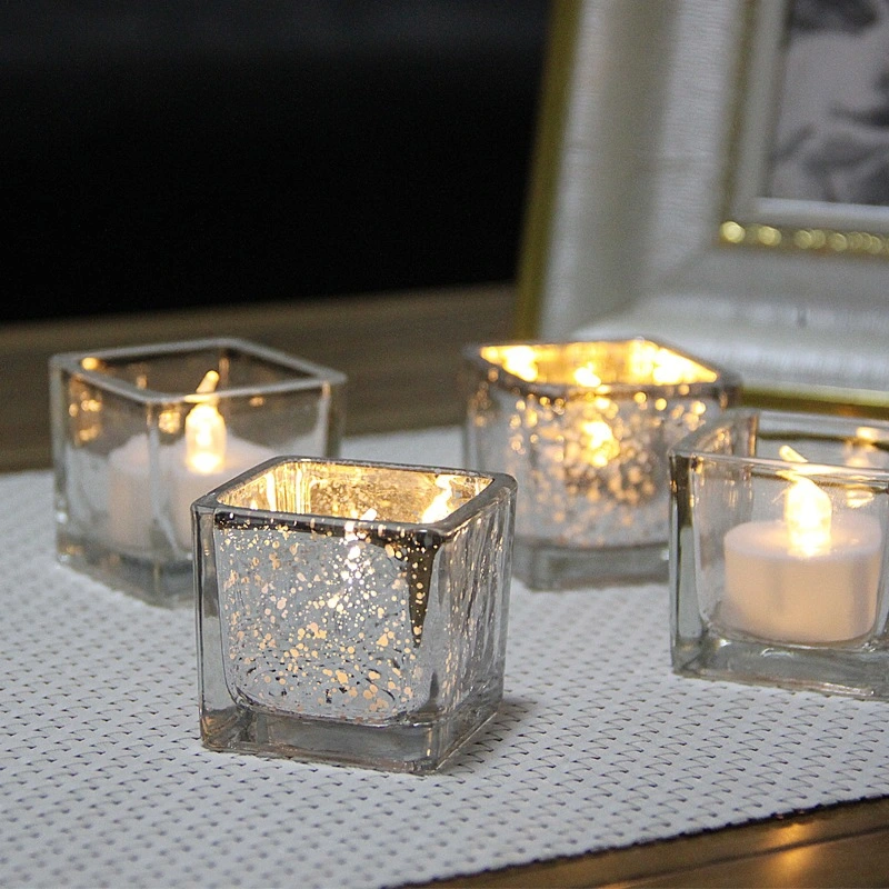 Square Mercury Silver Glass Candle Holder Tealight Holder