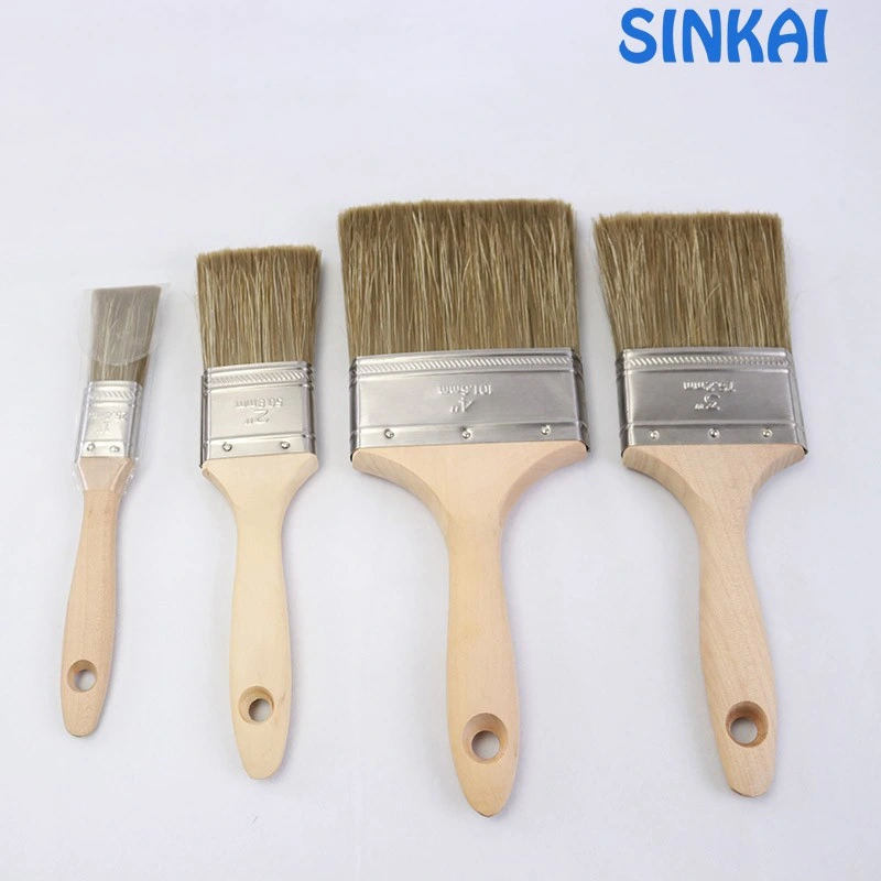 Pig Hair Paint Brush, Paint Brush Handle, Flat Brush with Natural Bristle