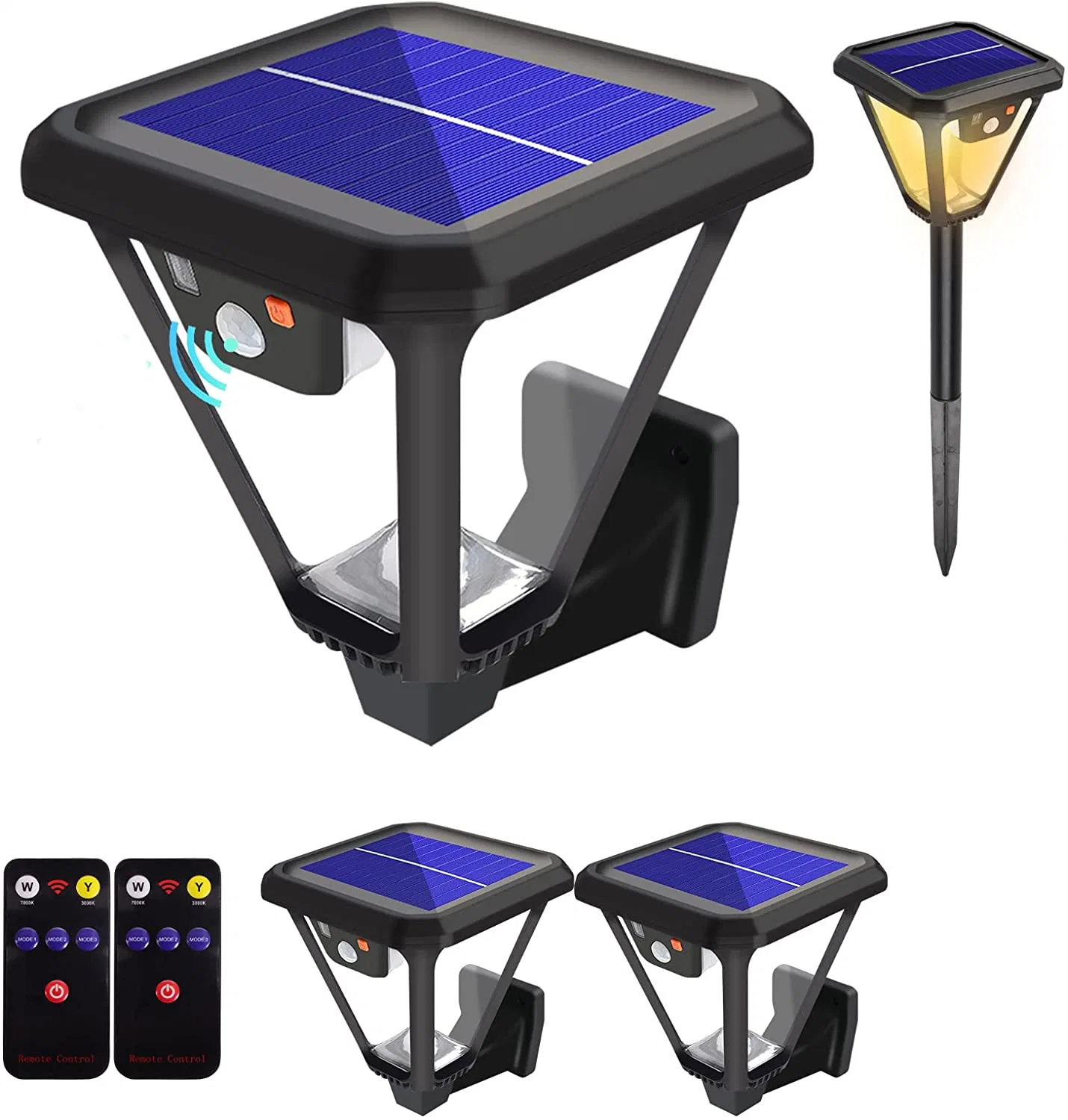 Outdoor 3 Modes Remote Control Garage Security Wall Lamp USB Charger Solar Lawn Light