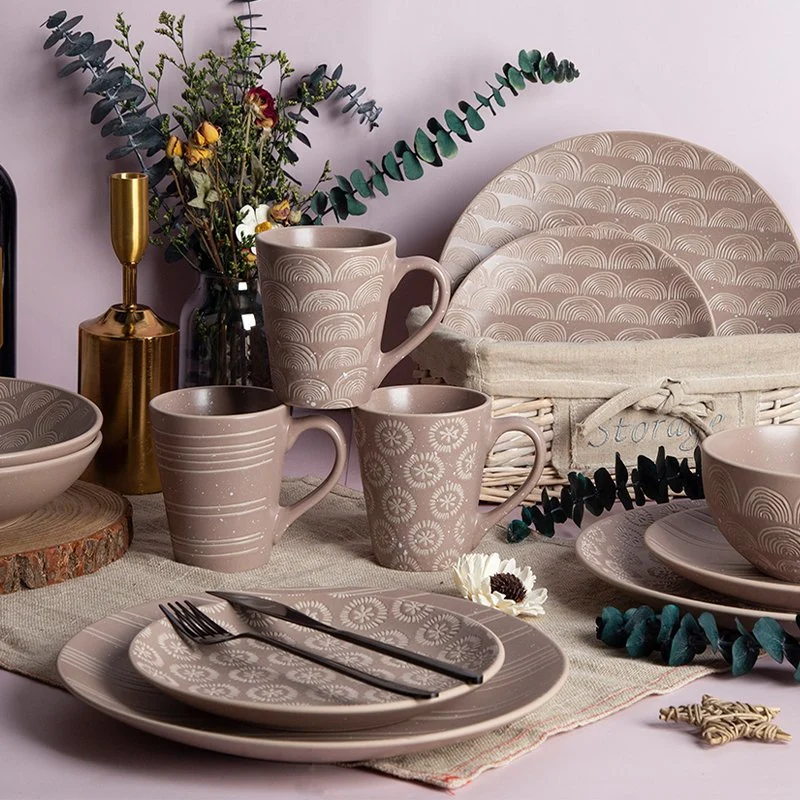 Céramique gaufrée avec vaisselle Luxury Bone China ensemble de table vaisselle