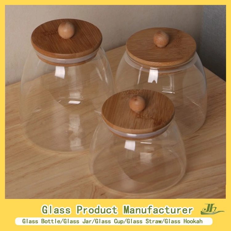 500/800/1200ml Clear Borosilicate Kitchen Food Glass Jar Set with Wood Cork Ball Stopper Lid Storage Bottles Jars