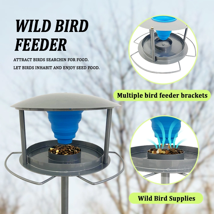 Jh-Mech Support d'alimentation automatique pour oiseaux en métal revêtu de poudre noire résistant aux intempéries avec 2 fourches à deux dents solides.