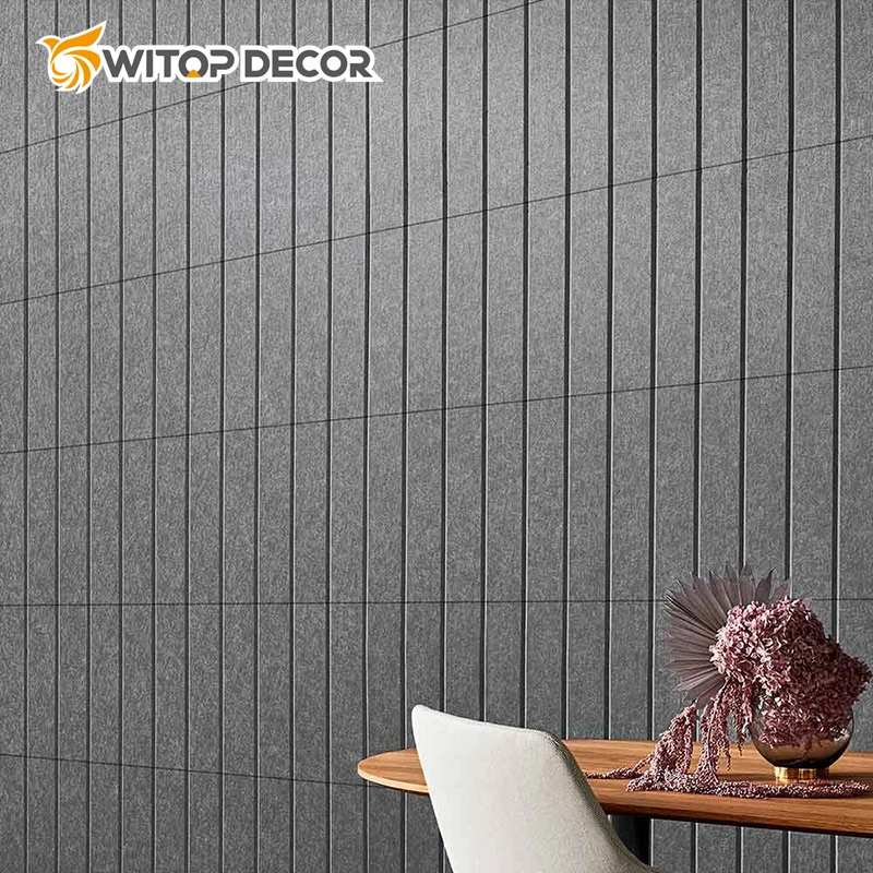 Decoração de madeira interior WPC Acoustic Wall Panel em grão laminado