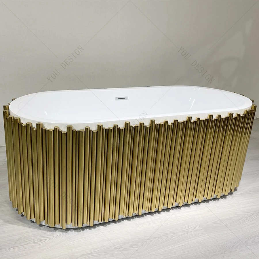 Gold Stainless Steel Frame Luxury Bathtub Modern Bathroom Acrylic Free Stand Bath Tub