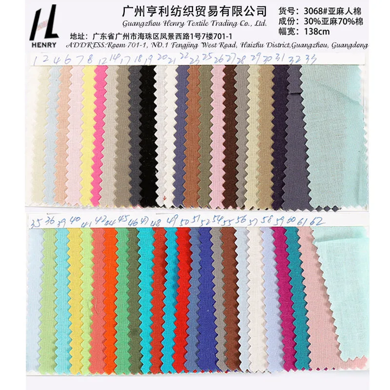 Wholesale/Supplier Fashion Eco-Friendly Cotton and Linen Plain Fabric for Garment Clothes