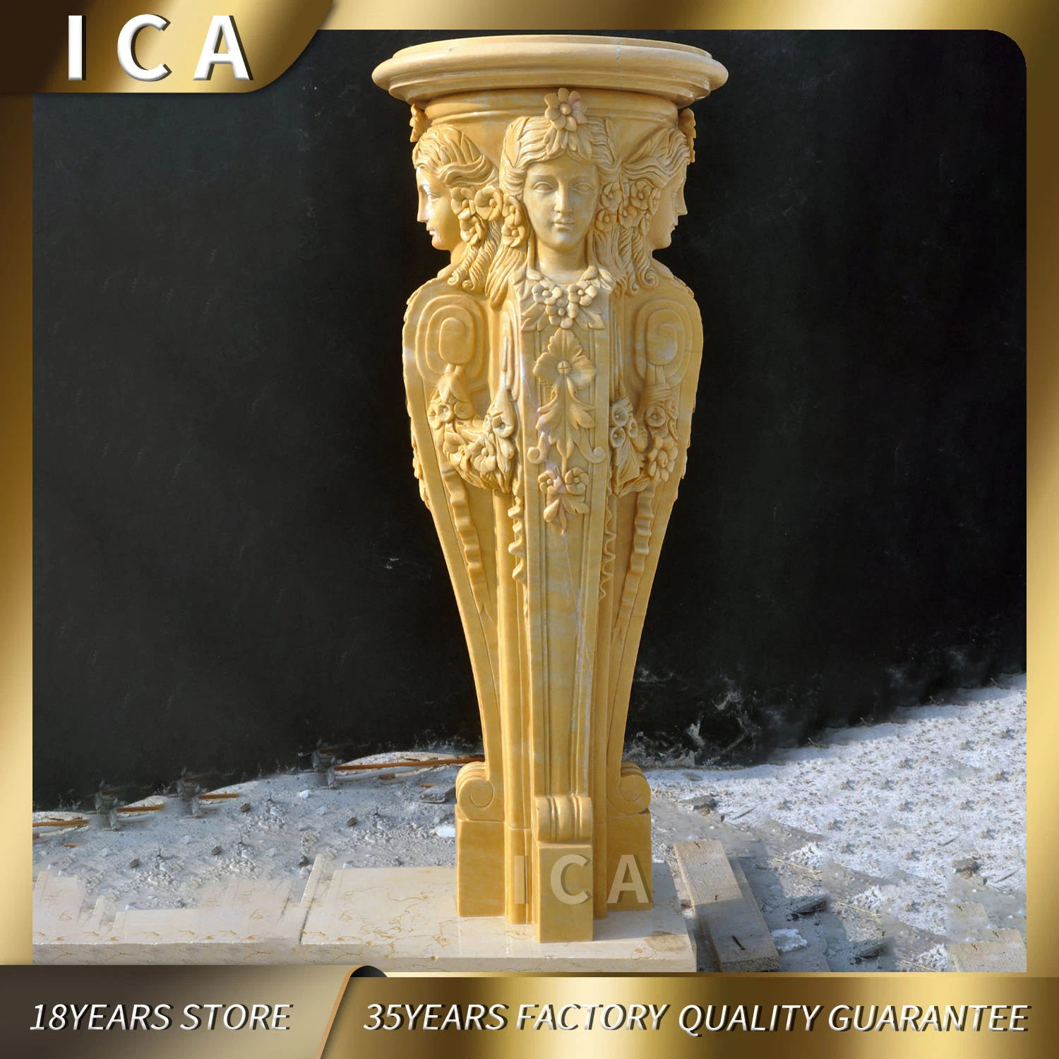 Egyptian Rice Yellow Marble Top Sculptor Make Stone Columns