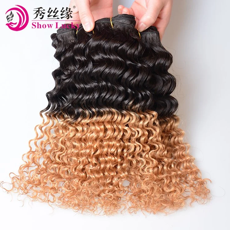 Factory Gurantee 100 Indian Ombre Deep Curly Wave 1b/27 Color Full Cuticle Virgin Human Hair Weaving India
