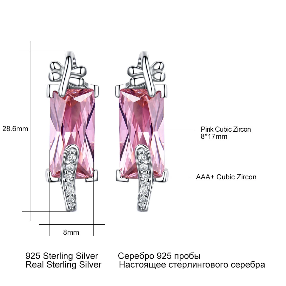 Чистый 925 серебристые Drop женского розового цвета CZ Dangle серьги серьги для женщин украшения