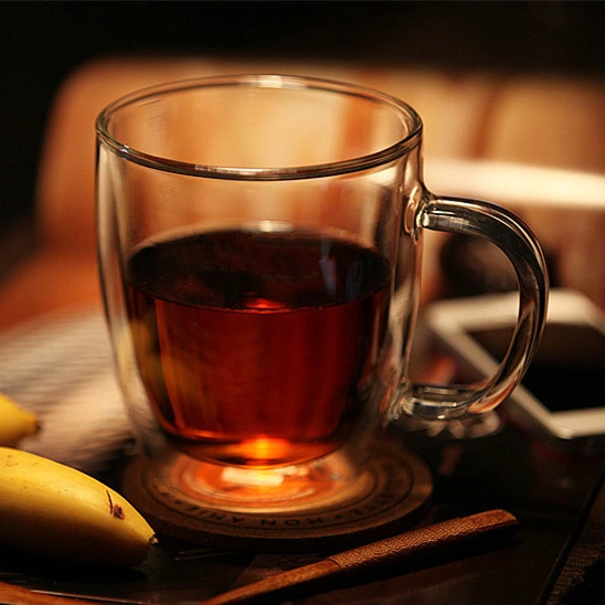 Tasse à thé en verre à double paroi avec poignée (résistant à la chaleur)