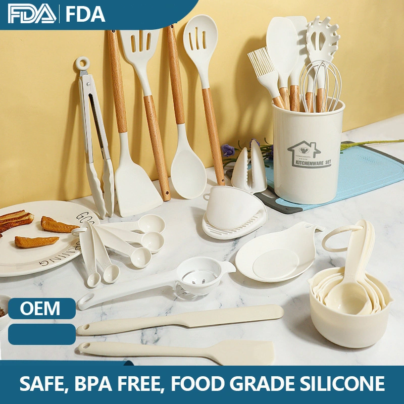 Wholesale/Supplier Kitchenware Set with Wooden Handles Food Safe Cooking Tools for Kitchen Use