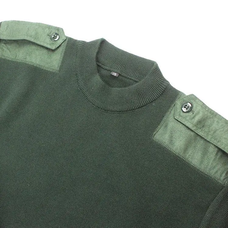 Army Rib Knit Elbow Patch Thick Heavy Duty Pullover Sweater