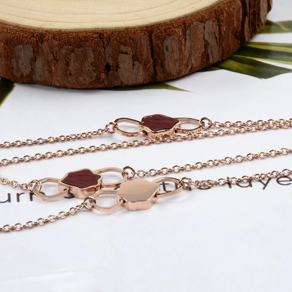 316L Stylish Silver Gold Rose Gold Stainless Steel with Walnut Wood Lady Sweater Chain