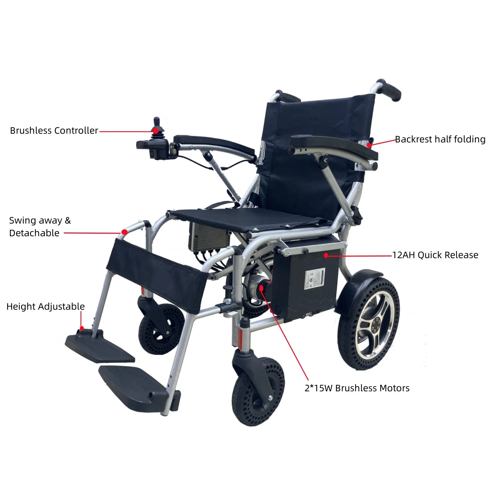 Brushless Motor Disabled Electric Wheel Chair Foldable Ultra Light Travel Power Wheelchair for Elderly