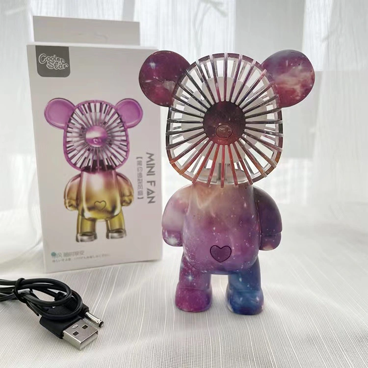 Color Graffiti Bear Fan USB Charging Three-Speed Portable Gift Net Red Desktop Mini Gradient Electroplating Bearfan