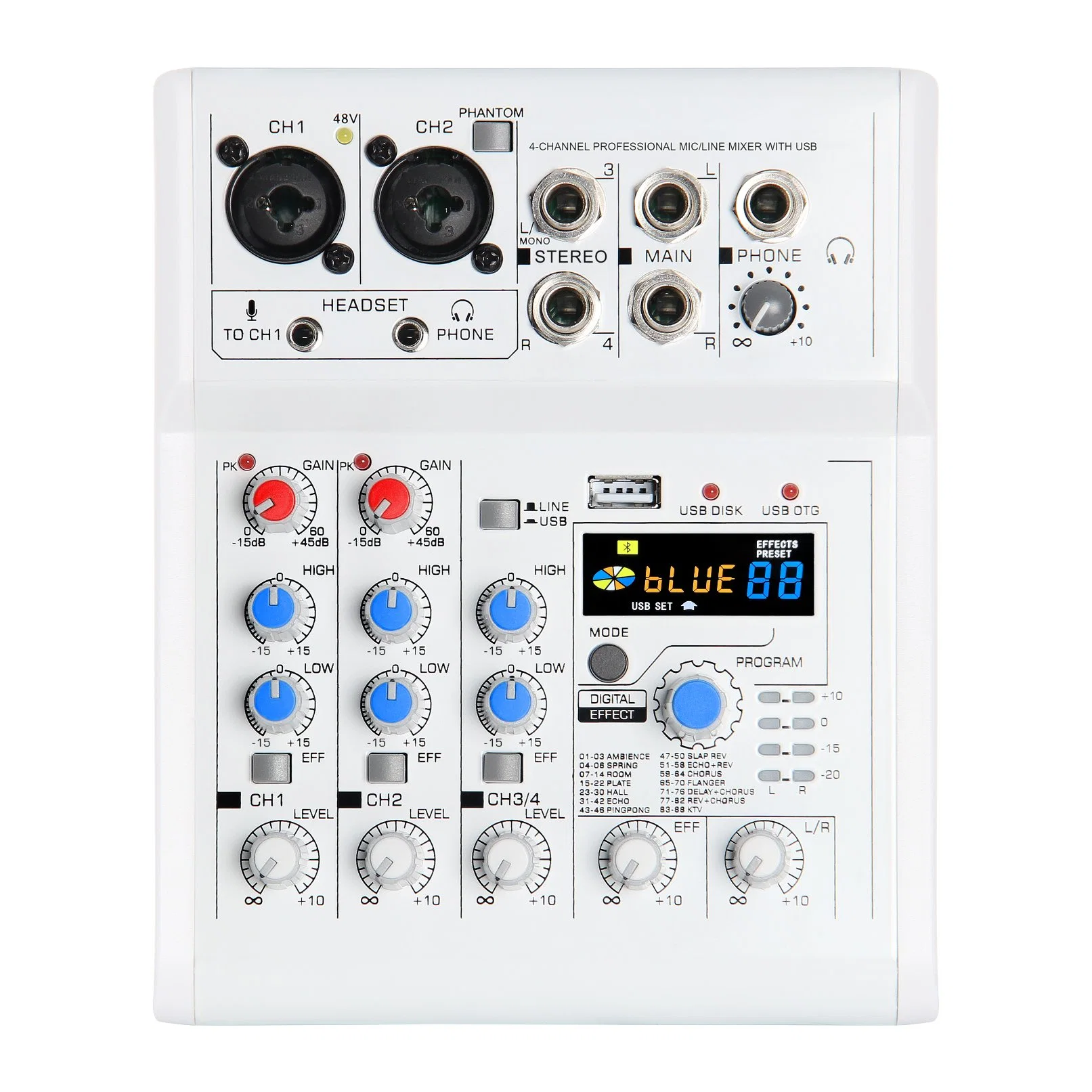 192K 88DSP Audio Mixer, Mini Mixer. Sound Card with Bluetooth, USB MP3