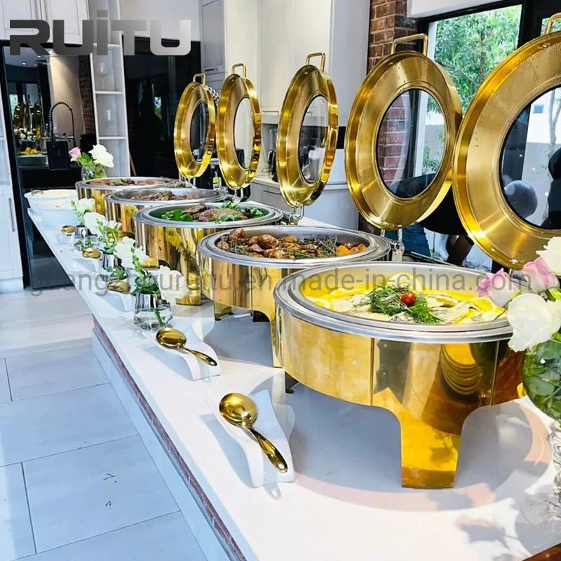 6L Prsentoir Gteaux Luxe Hydraulic Royal Wedding Catering Use Chaffing Dishes Stainless Steel Gold Plated Food Warmer Chafer Golden Buffet Chafing Dish Set