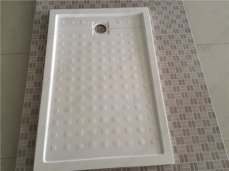 CE Rectangular Venta caliente ducha de resina acrílica Base para el cuarto de baño ducha 80X120 blanco de drenaje central de la bandeja de ducha