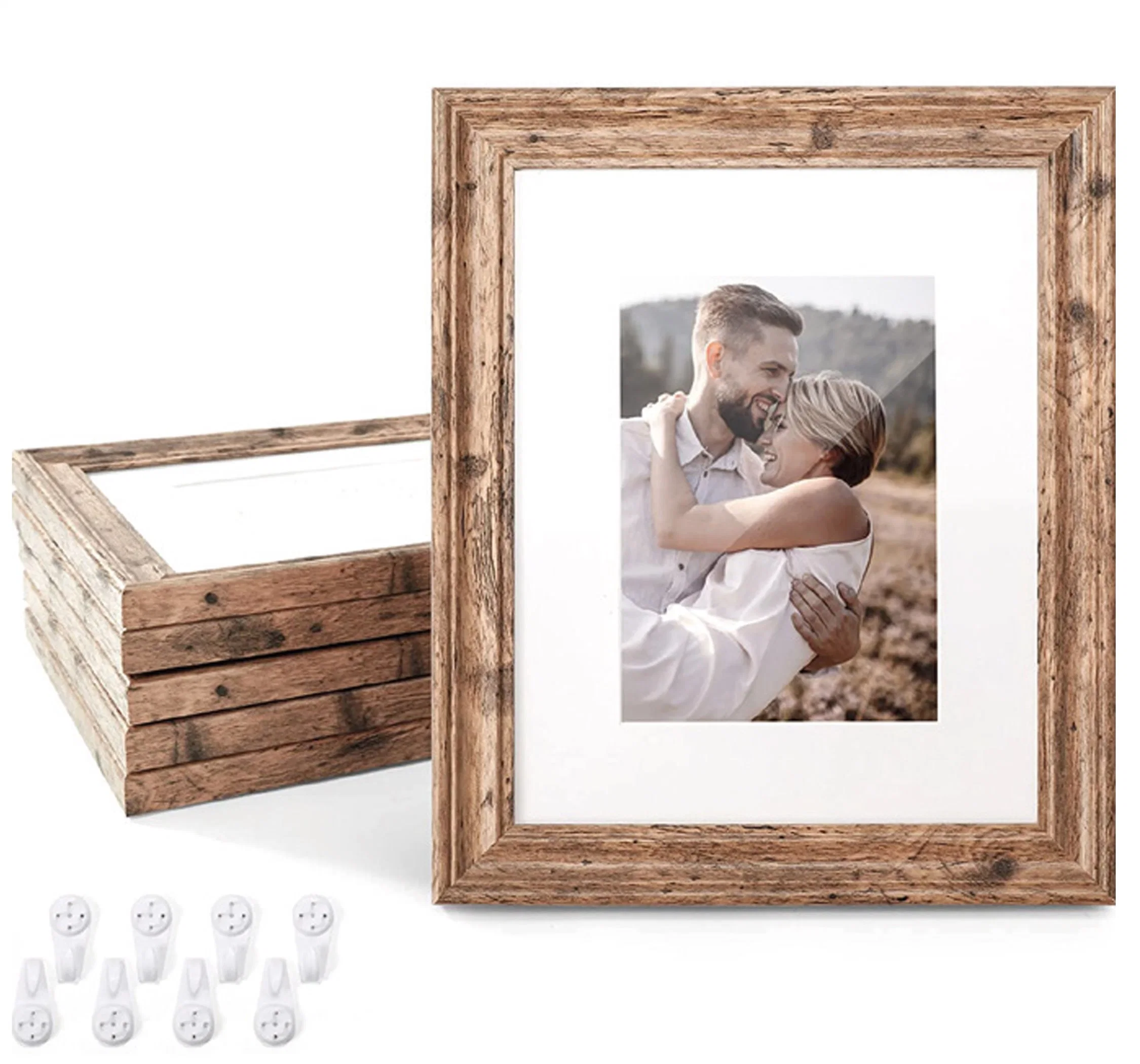 Rustic MDF Wood Photo Frame 6 Inch with Hooks