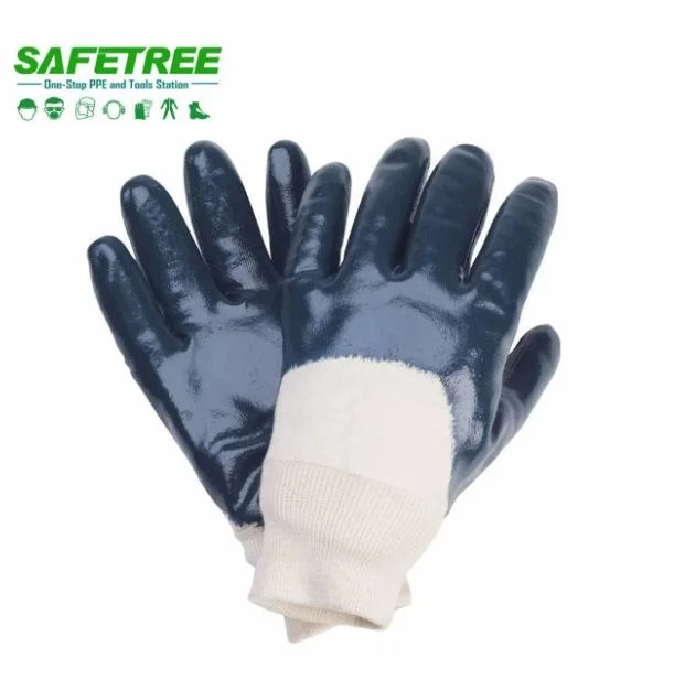 Blue Knitted Wrist Blue Nitrile Coated Cotton Gloves Nitrile 3/4 Dipped Gloves PPE Safety Protective Hand Protector