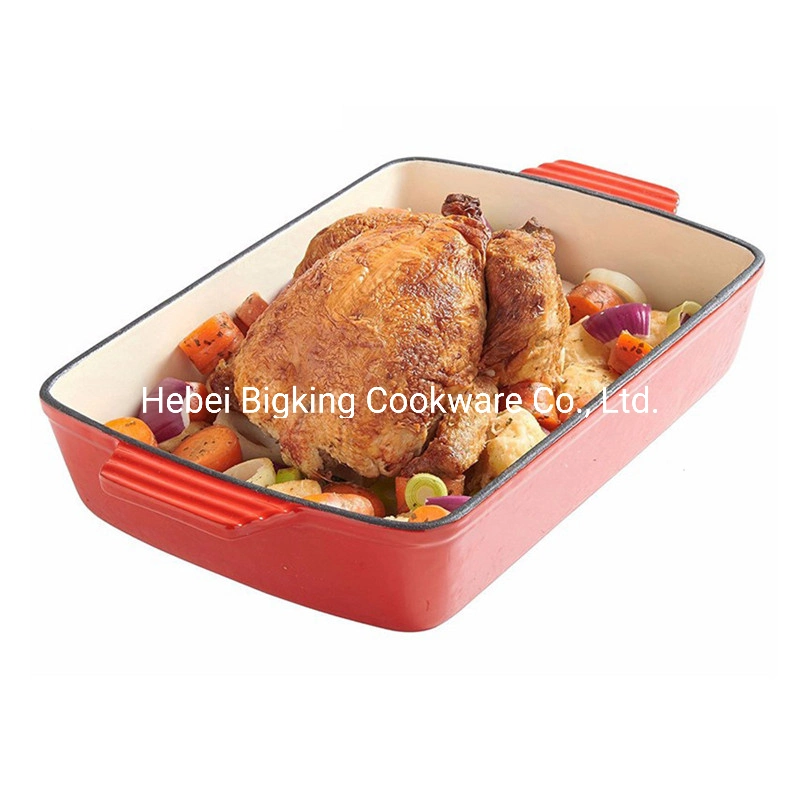 Enameled Rectangular Cast Iron Cooking Roasting Cookware Pan for Table Dish Plate FDA Approved