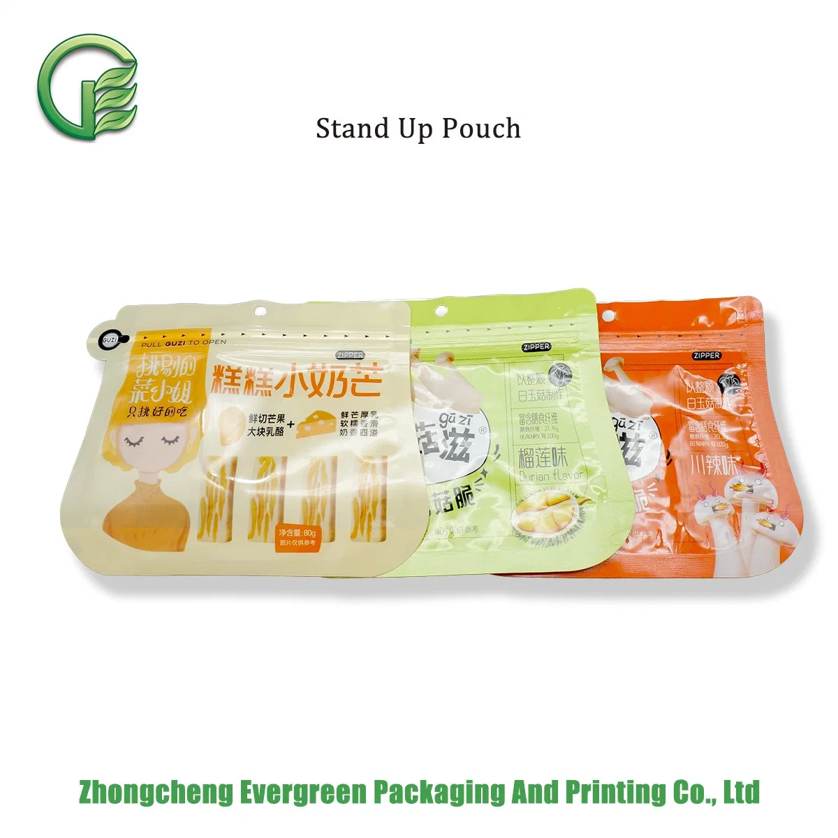 Resealable Ziplock Closure BOPP VMPET PE Hang Holes Round Corner Shaped Pouch Snack Food Plastic Packaging Stand up Bags