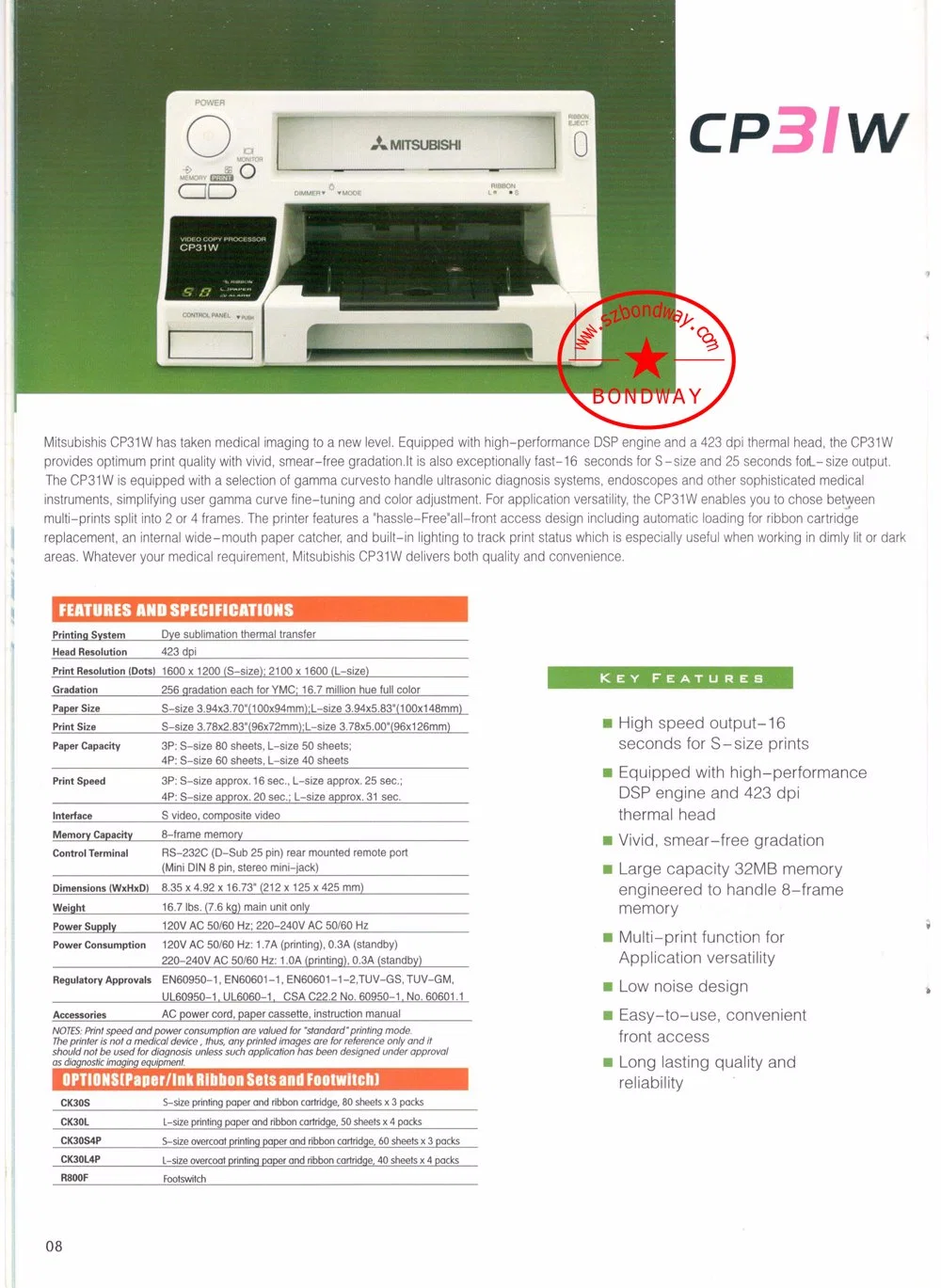 Color Doppler Ultrasound Scanner, Medical Thermal Printer, Mitsubishi Cp31W, Thermal Color Video Printer