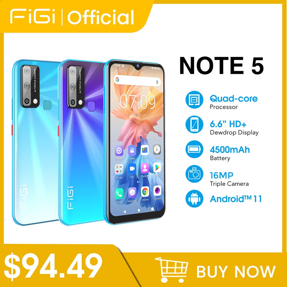 Figi Note 5 Cell Phones 4GB 64G Smartphone Android Octa-Core 6.6 Inch HD+ Displays 4500mAh 13MP Cameras Mobile Phones