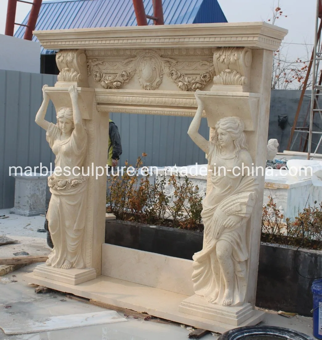 Indoor Use Natural Stone Marble Fireplace Unique Design (SYMF-335)