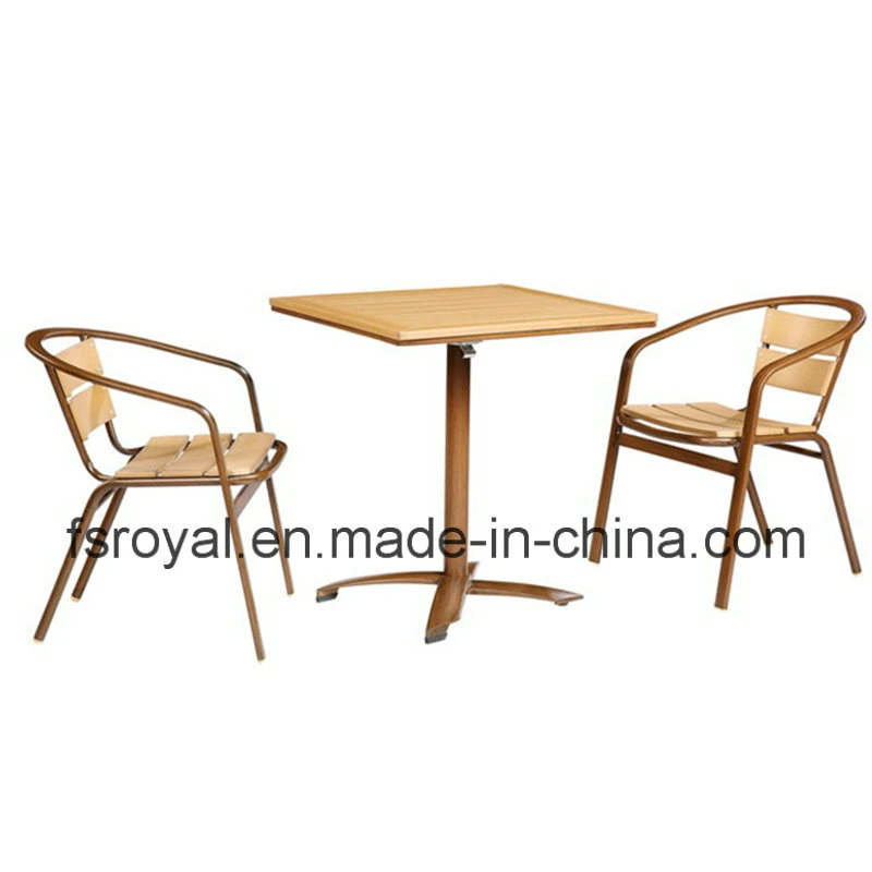 Patio Metal Garden Outdoor Furniture Cafe Restaurant Aluminum Faux Wood Chair Table Set