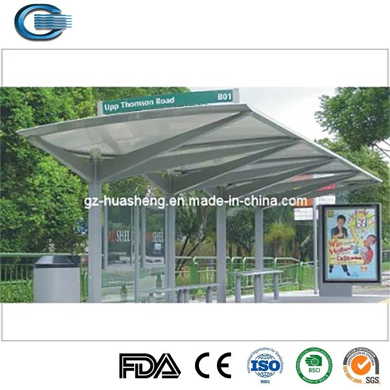 En voladizo de la vivienda China Huasheng Bus parada de autobús de la lluvia la vivienda popular diseño Anti-Rust fabricante de acero inoxidable aluminio refugio Bus