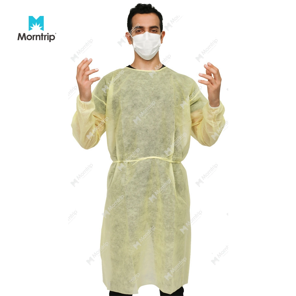 Yellow Non Woven Long Sleeves Visitor Exam Level 2 Impervious Protective Gowns Disposable Isolation Gown