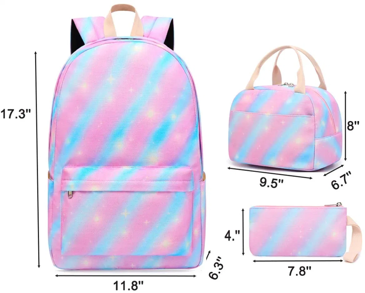 Venda Quente Rosa Listras Padrão Agradável Resistente à Água 3 Peças Bolsa de Ombro para Estudante Volta às Aulas Conjunto de Mochilas para Menina.