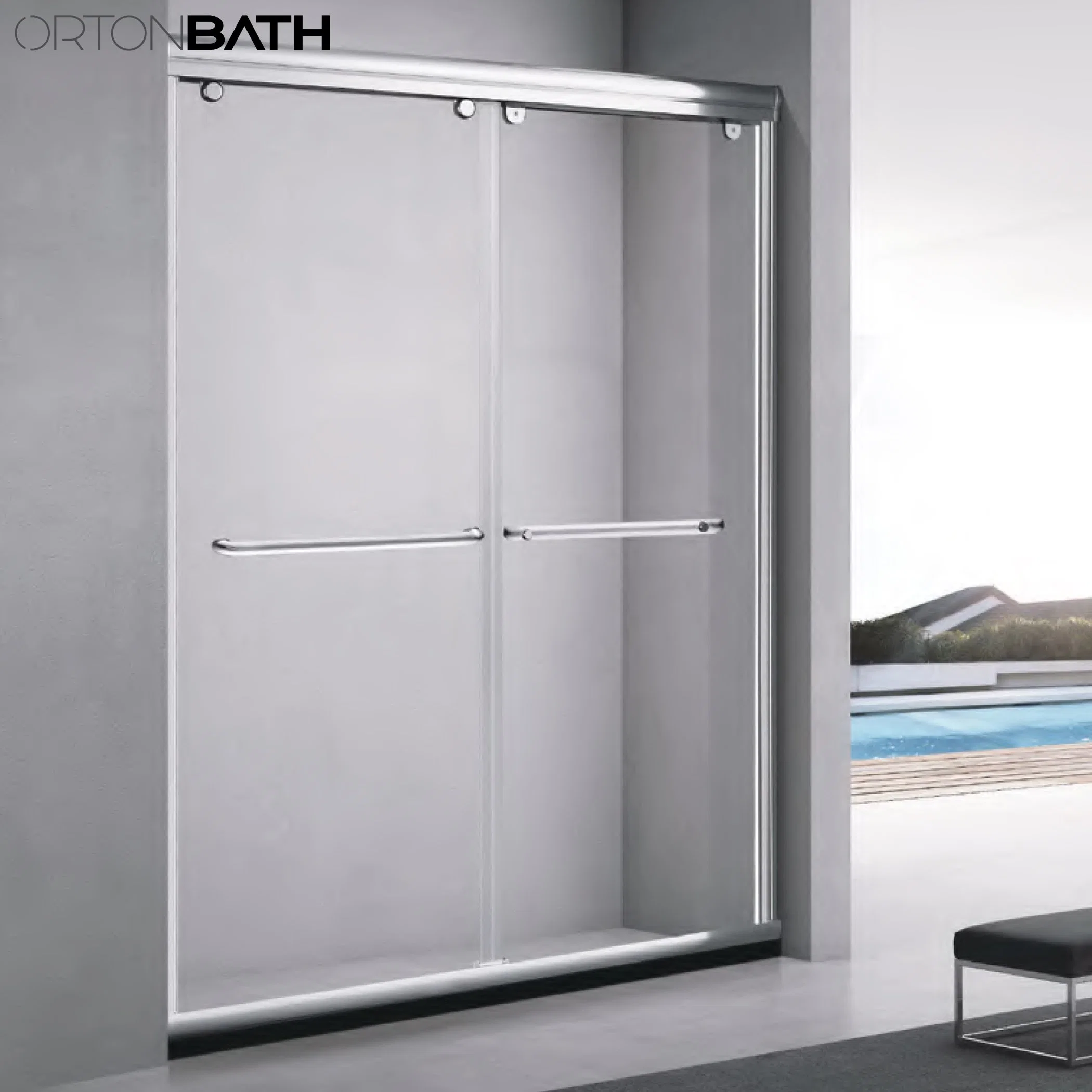 Ortonbath Polished Brushed One Side Straight Pivot Stainless Steel Framed Tempered Glass Bathroom Shower Enclosure Shower Bathroom Enclosure Door