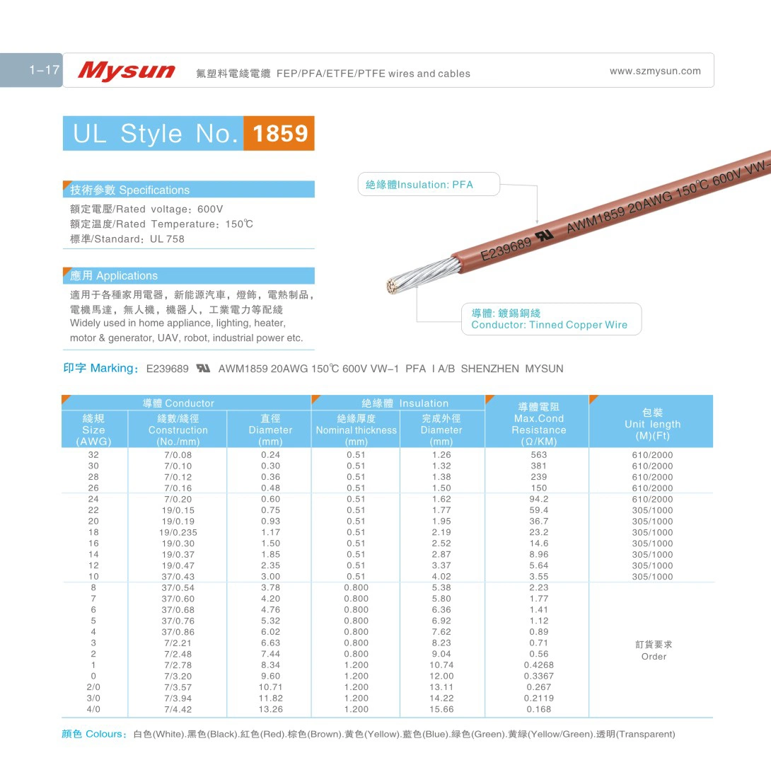 PFA провода UL758 Awm1859 20AWG 600V/150c красным для подогрева бытовой прибор освещения промышленного