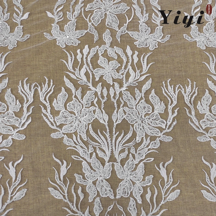 Factory OEM/ODM Wholesale/Supplier Shiny Luxury Fashion 3D Beads Embroidered Lace Fabric