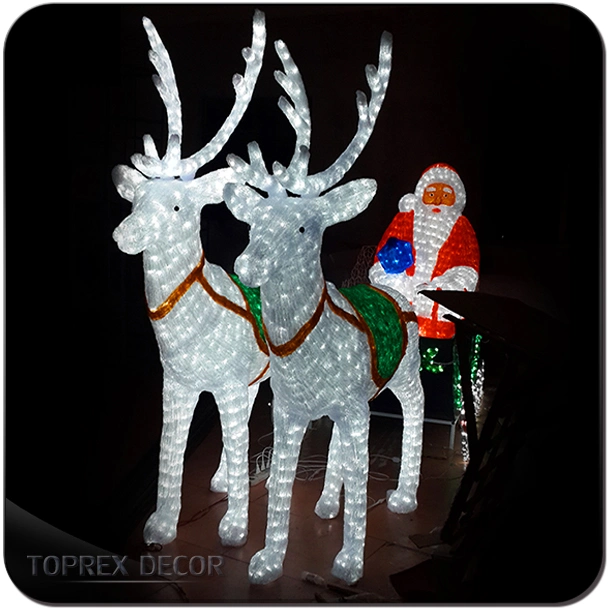 Outdoor Christmas Rooftop Silhouette Reindeer Sleigh with LED Lights