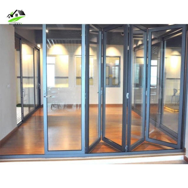 Modern Veranda Large Bi Folding Patio Burglar Proof Double Glass Accordion Design Partition Aluminium Folding Door Residential