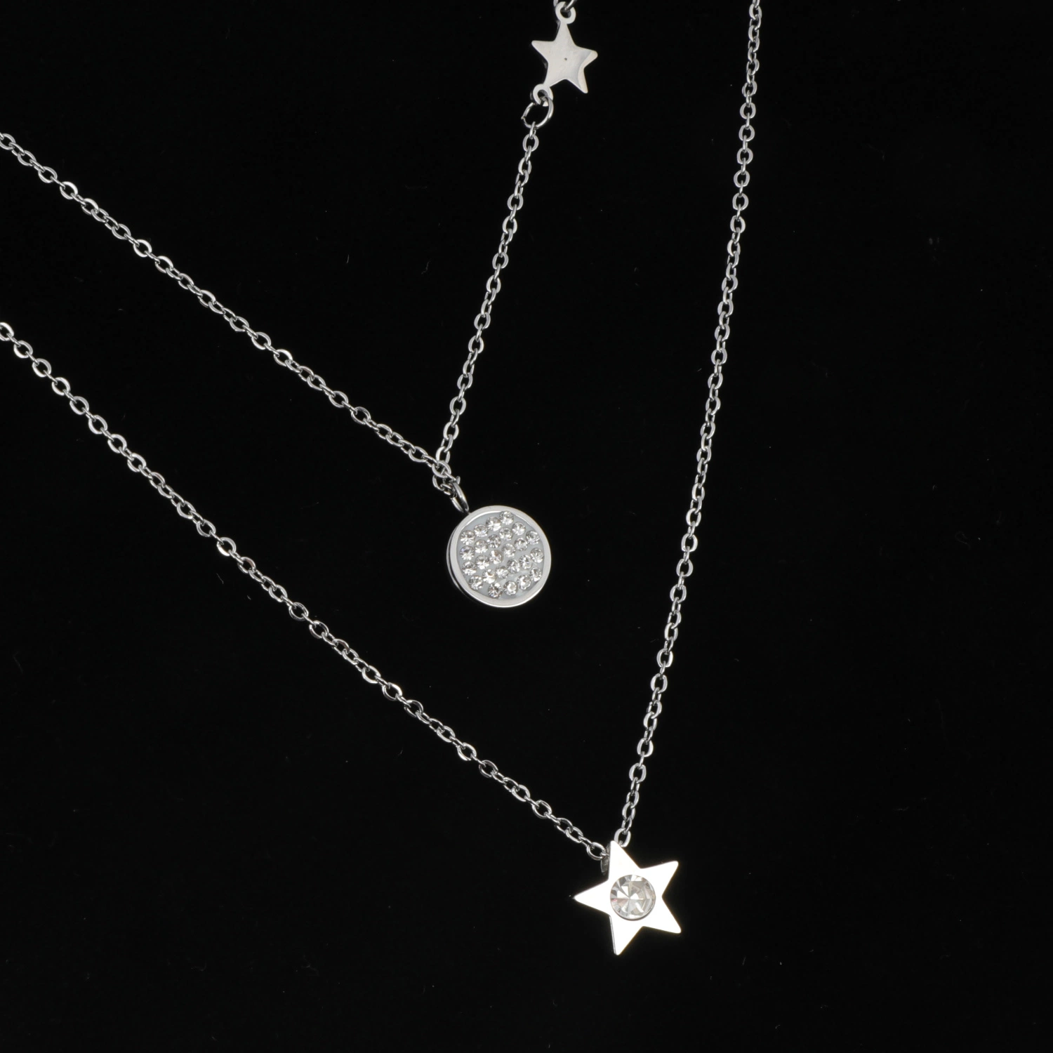 Hot Sale 925 Sterling Silver 18K charme plaqué or Bijoux pentagramme Croissant de lune et étoile Collier signe pour les femmes