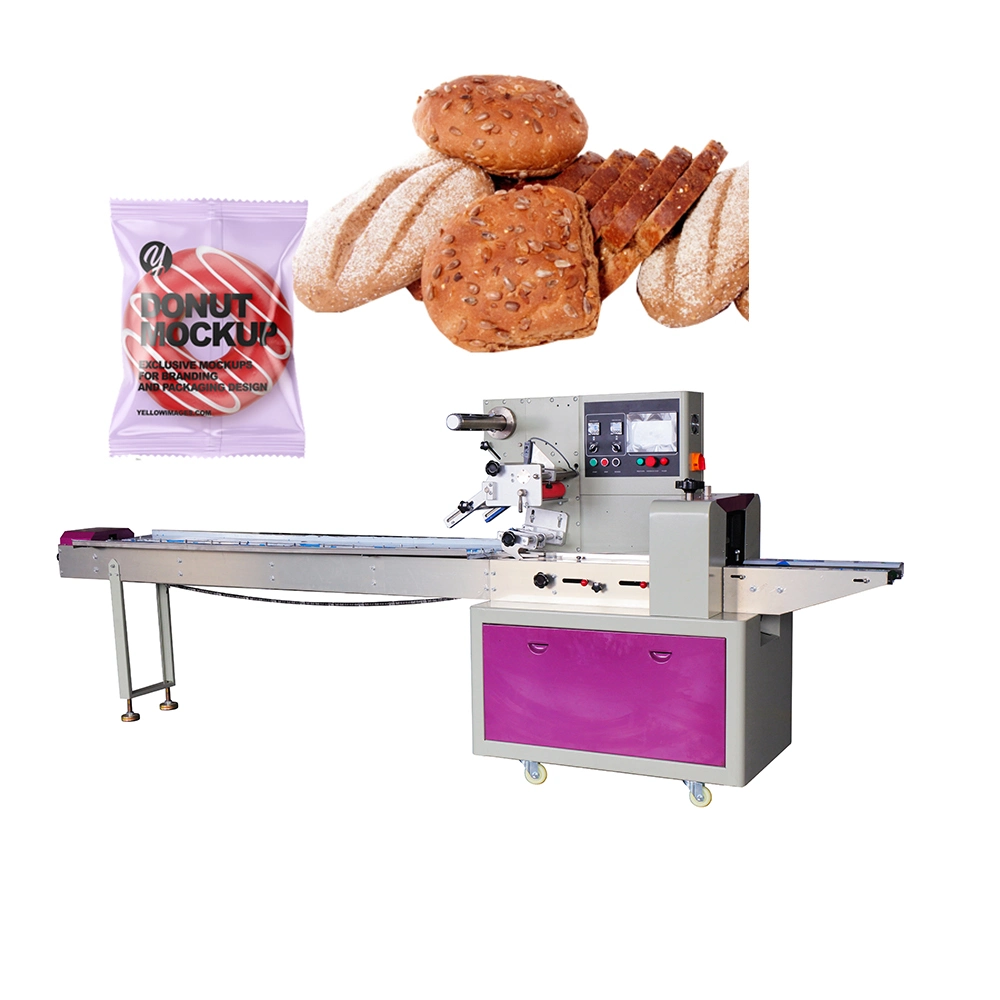 Croissant Slice Burger Toast Snack Waffle Cupcake Printing Flow Net Rotary Horizontal Multi Lanes Bread Packaging Machine