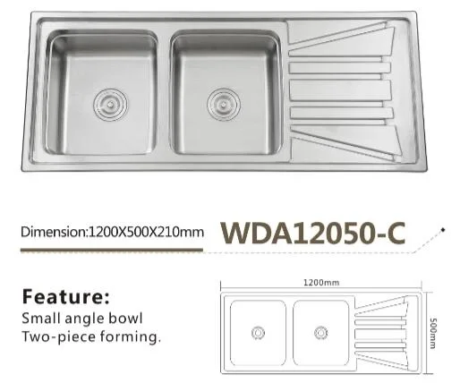 Stainless Steel Double Bowl with Drain Welding Sink Wda12050-C